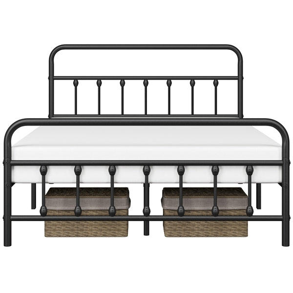 Classic Queen Size Iron Platform Bed with High Headboard and Footboard