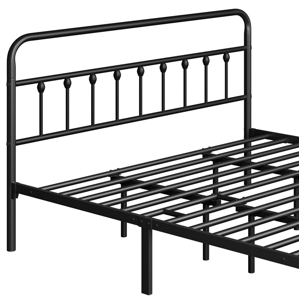 Classic Queen Size Iron Platform Bed with High Headboard and Footboard