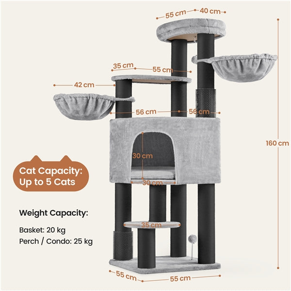 63″ Multilevel Heavy-Duty Cat Tree with Thick Scratching Posts