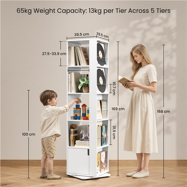 42*42 cm 360° Rotating Bookshelf 5-Layer 169cm Corner Bookcase