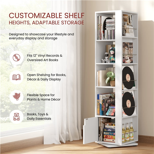 42*42 cm 360° Rotating Bookshelf 5-Layer 169cm Corner Bookcase