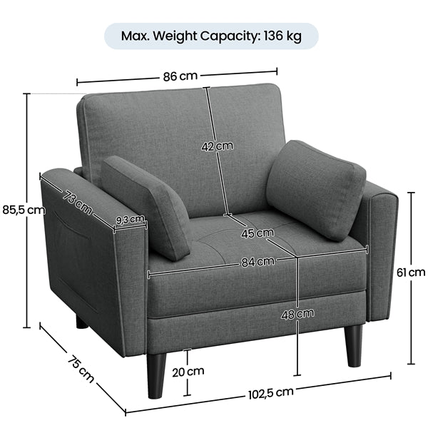 Fabric Upholstered 2-Seater Sofa and Oversized Armchair Set
