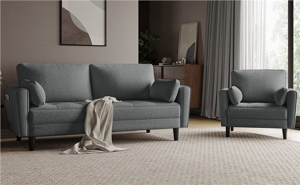 Fabric Upholstered 2-Seater Sofa and Oversized Armchair Set