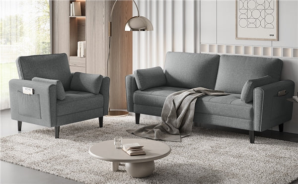 Fabric Upholstered 2-Seater Sofa and Oversized Armchair Set