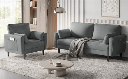 Fabric Upholstered 2-Seater Sofa and Oversized Armchair Set
