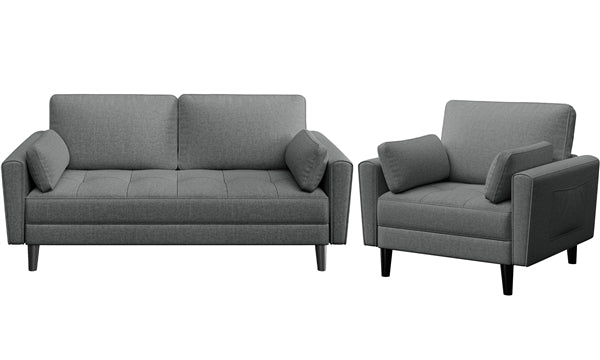 Fabric Upholstered 2-Seater Sofa and Oversized Armchair Set