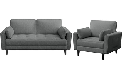 Fabric Upholstered 2-Seater Sofa and Oversized Armchair Set