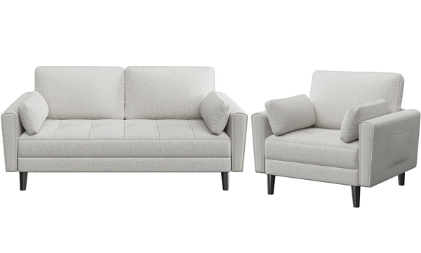 2-Seater Sofa and Oversized Armchair Set Fabric Upholstered Couch