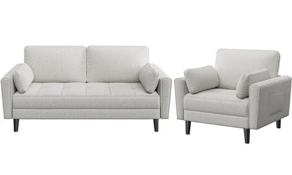 2-Seater Sofa and Oversized Armchair Set Fabric Upholstered Couch