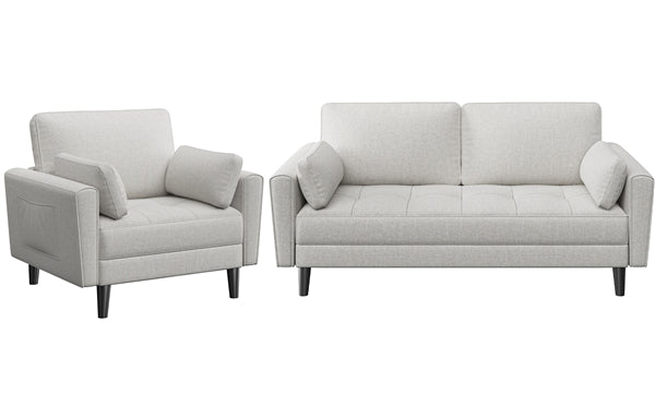 2-Seater Sofa and Oversized Armchair Set Fabric Upholstered Couch