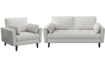 2-Seater Sofa and Oversized Armchair Set Fabric Upholstered Couch