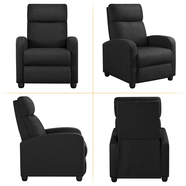 Yaheetech Fabric Recliner Chair Black Manual Reclining Armchair with Adjustable Footrest & Pocket Springs
