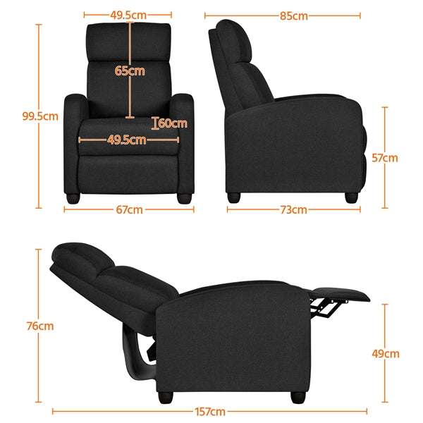 Yaheetech Fabric Recliner Chair Black Manual Reclining Armchair with Adjustable Footrest & Pocket Springs