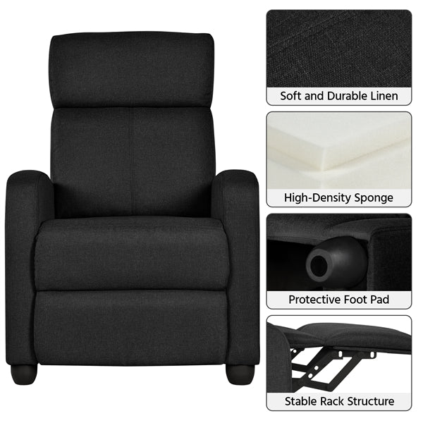 Yaheetech Fabric Recliner Chair Black Manual Reclining Armchair with Adjustable Footrest & Pocket Springs