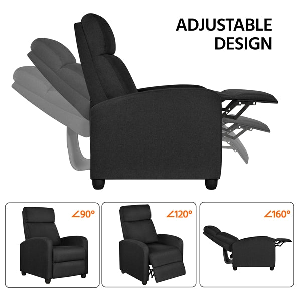 Yaheetech Fabric Recliner Chair Black Manual Reclining Armchair with Adjustable Footrest & Pocket Springs