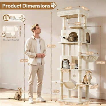 210cm Multi-Level Cat Tree Cat Tower with 9 Sisal Scratching Posts