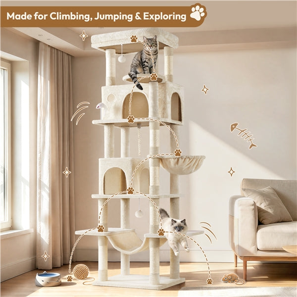 210cm Multi-Level Cat Tree Cat Tower with 9 Sisal Scratching Posts