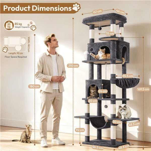 210cm High-Rise Multi-Level Cat Tree Cat Towerwith 9 Sisal Scratching Posts
