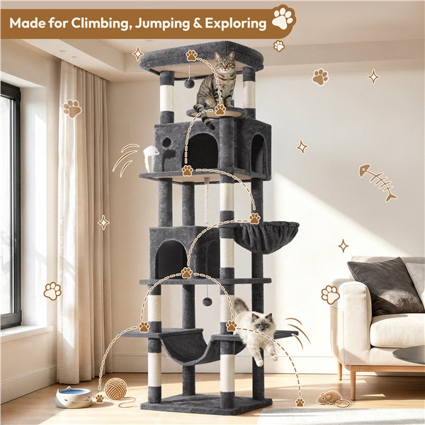 210cm High-Rise Multi-Level Cat Tree Cat Towerwith 9 Sisal Scratching Posts