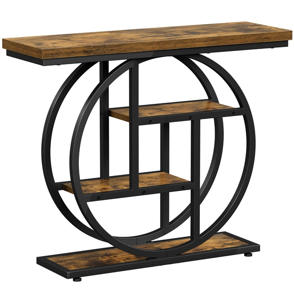 4-Tier Rustic Industrial Console Table Hall Table with Display Shelves