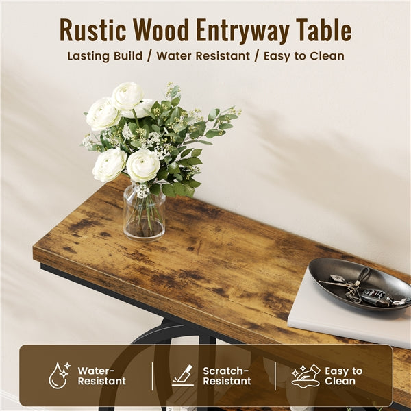 4-Tier Rustic Industrial Console Table Hall Table with Display Shelves
