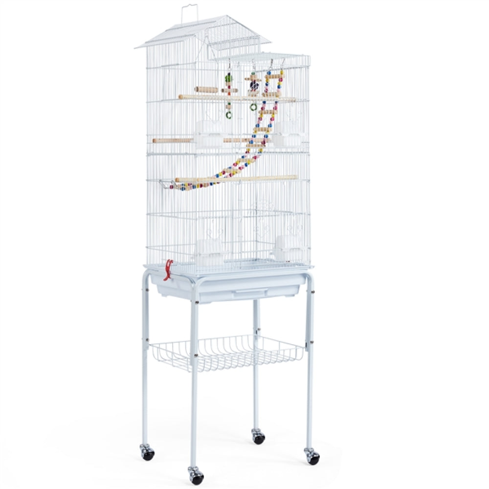 Rolling Metal Bird Cage with Detachable Stand Toys Included