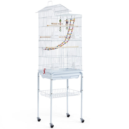 Rolling Metal Bird Cage with Detachable Stand Toys Included