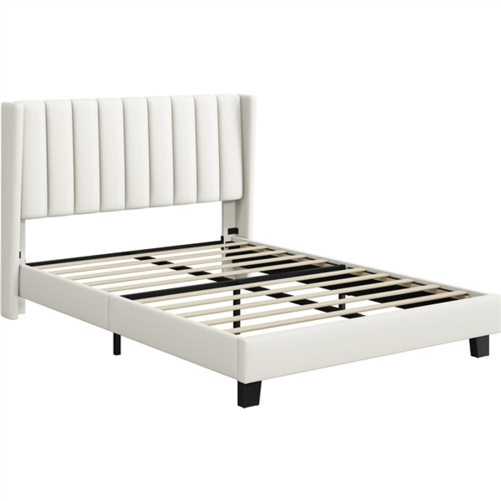 135 cm W x 190 cm L Upholstered Bed Frame With Base & Wing Side