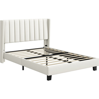 135 cm W x 190 cm L Upholstered Bed Frame With Base & Wing Side