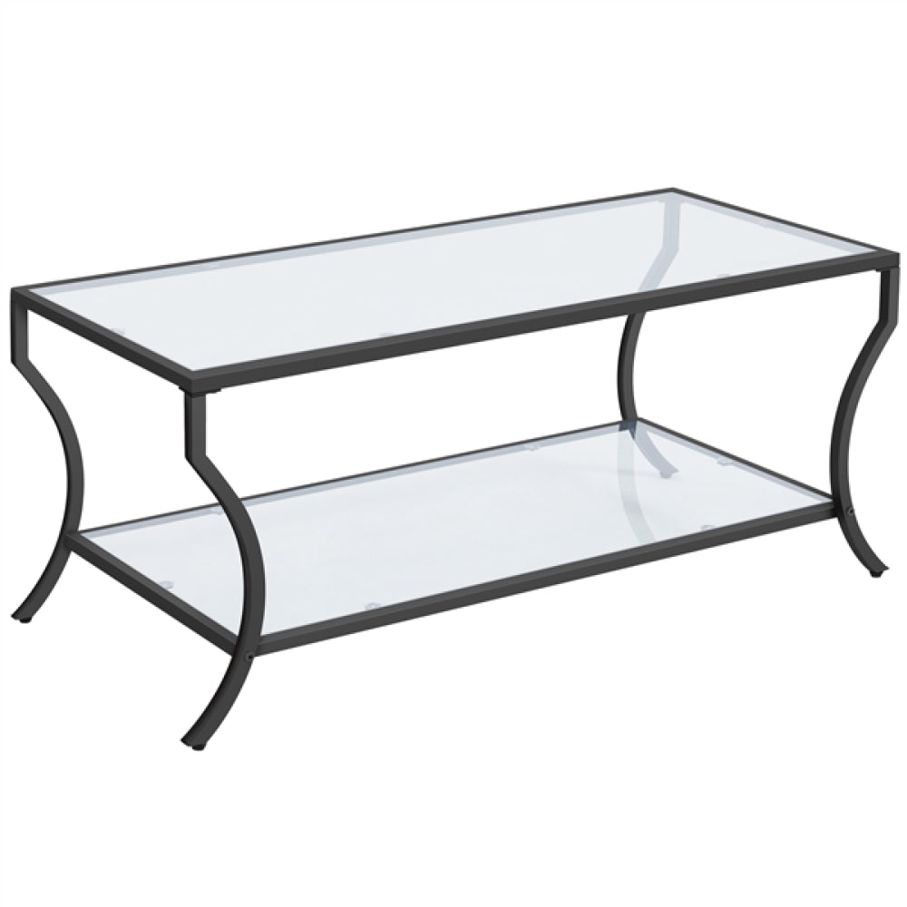 2-tier Rectangular Iron Framed Tempered Glass Coffee Table