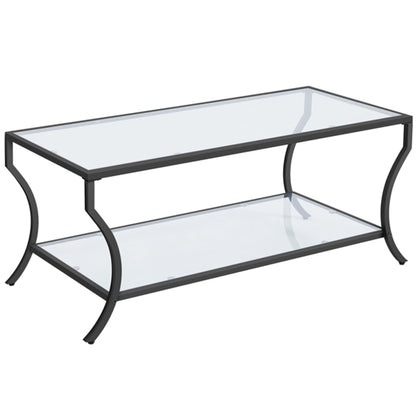2-tier Rectangular Iron Framed Tempered Glass Coffee Table
