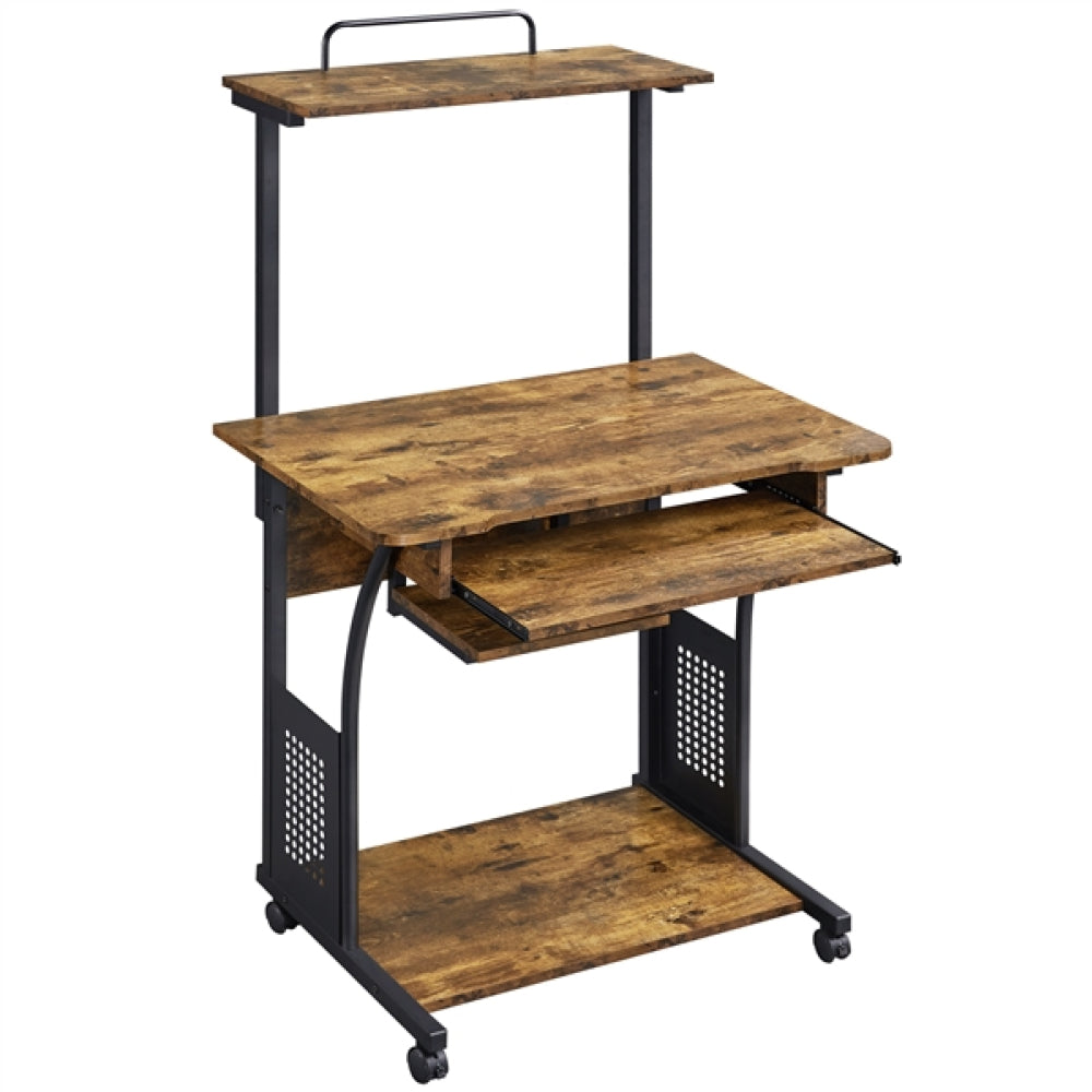 3-Tier Rolling Computer Desk  Study Table with Printer Shelf