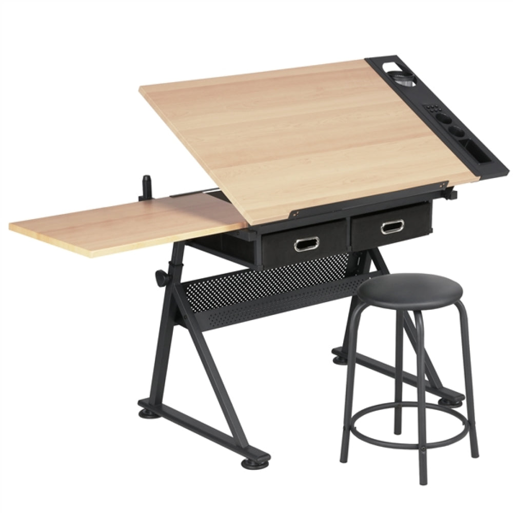 Drafting Table & Stool Set with Adjustable Table Angles & Heights All-in-One