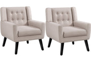 Set of 2 Button Tufted Armchairs with Solid Wood Legs