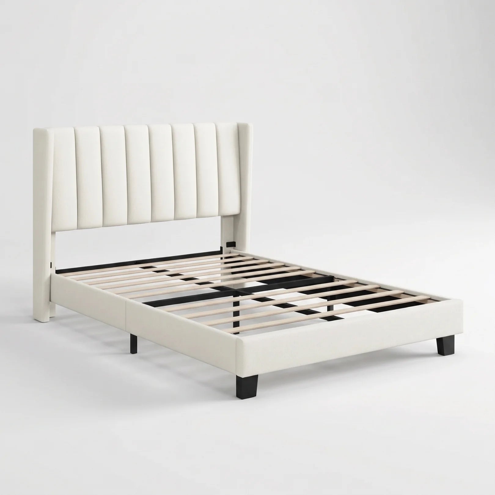 135 cm W x 190 cm L Upholstered Bed Frame With Base & Wing Side