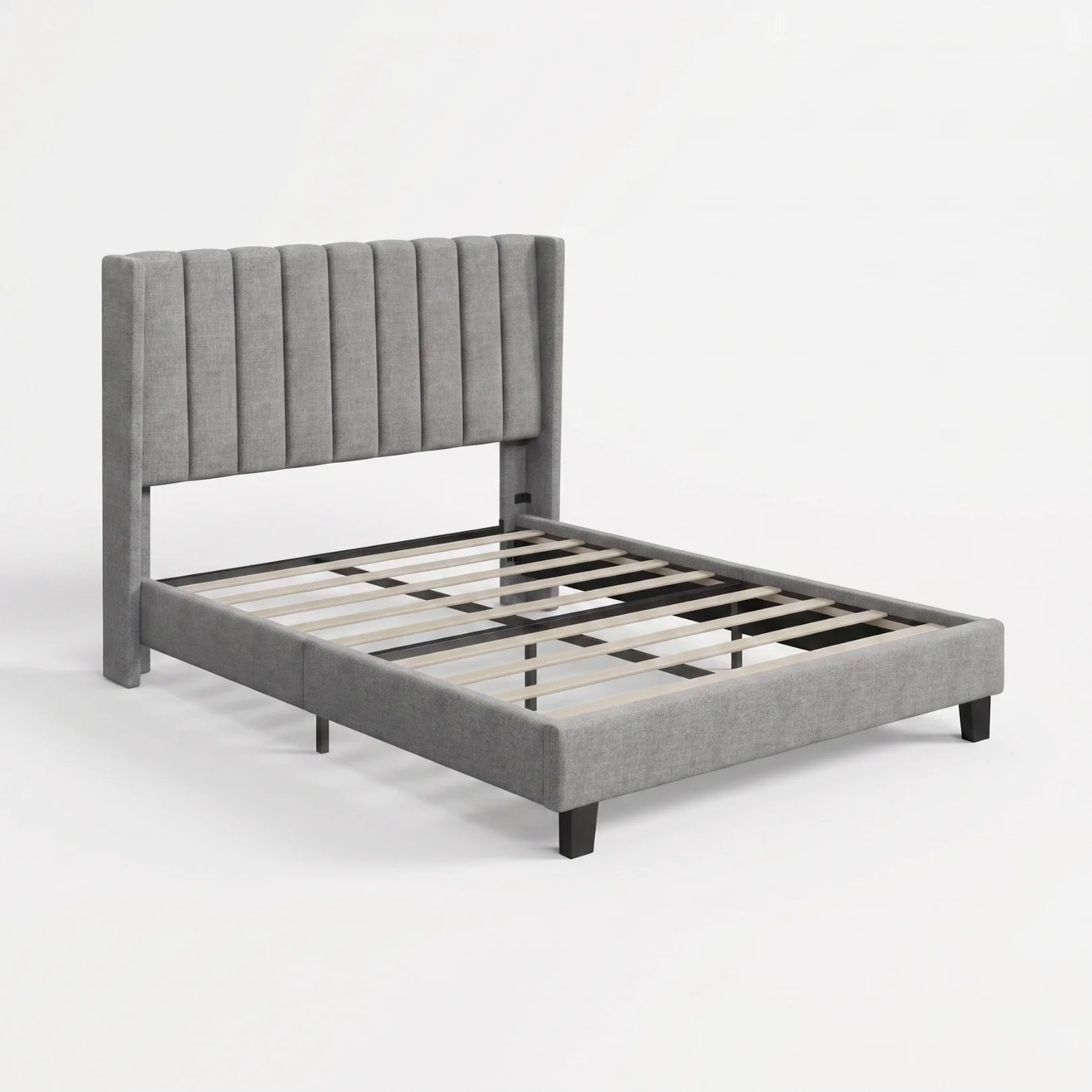 Queen Upholstered Bed Frame with Channel Tufted Headboard