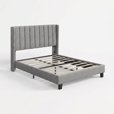 Queen Upholstered Bed Frame with Channel Tufted Headboard