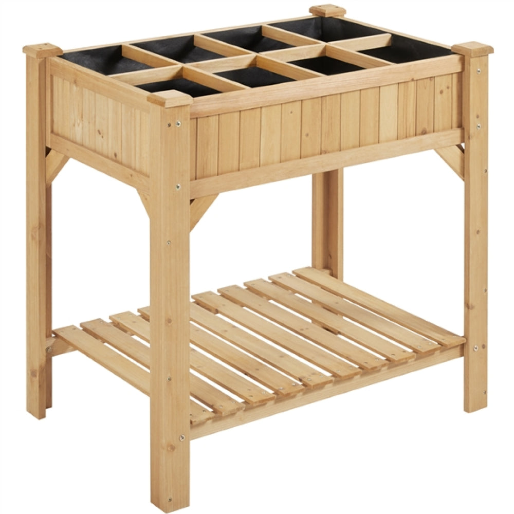 8-Pocket Wood Elevated Garden Planter with Fabric Liner