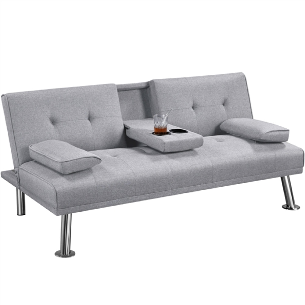 Fabric Upholstered Convertible Futon Sofa Bed With Cushions