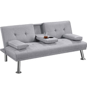 Fabric Upholstered Convertible Futon Sofa Bed With Cushions