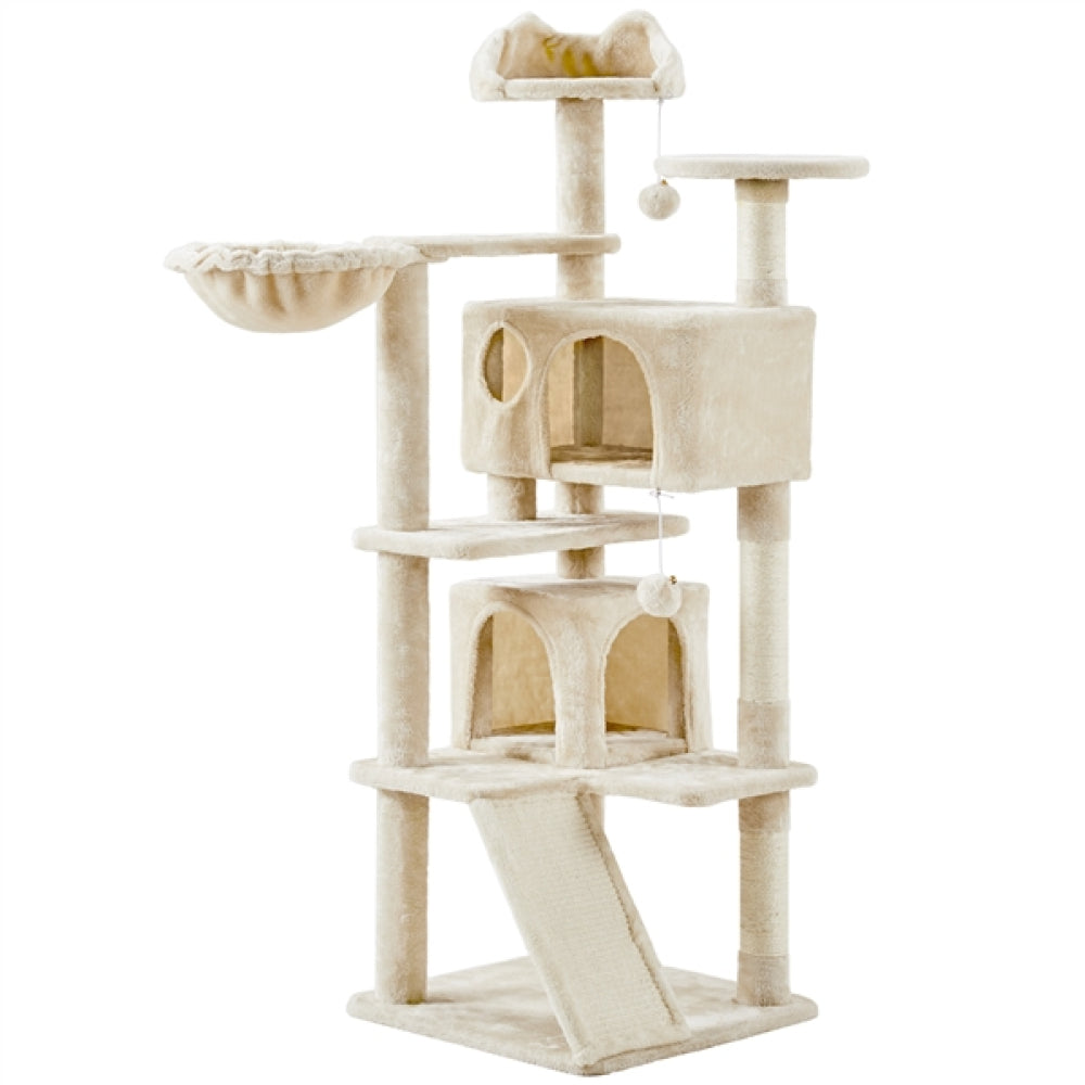 Cat Tree Condo Kitten Tree Tower w/ 2 Condos & Dangling Ball & Round Platform & Ladder