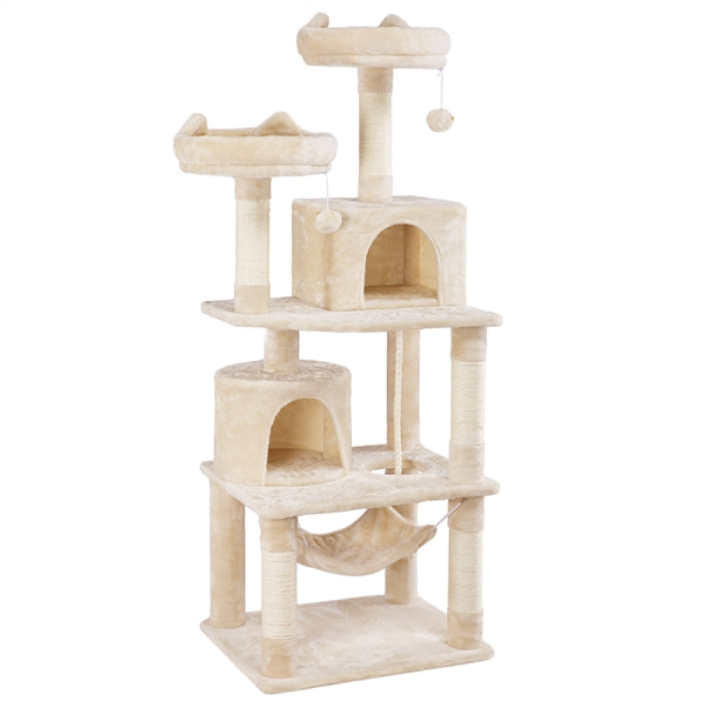 Multi-Level Cat Tree with 2 Condos & 2 Perches & Scratching Posts & Hammock