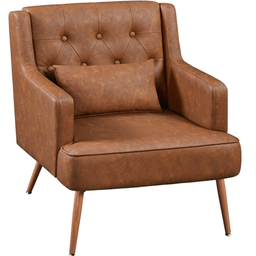 Button-Tufted PU Leather Accent Armchair