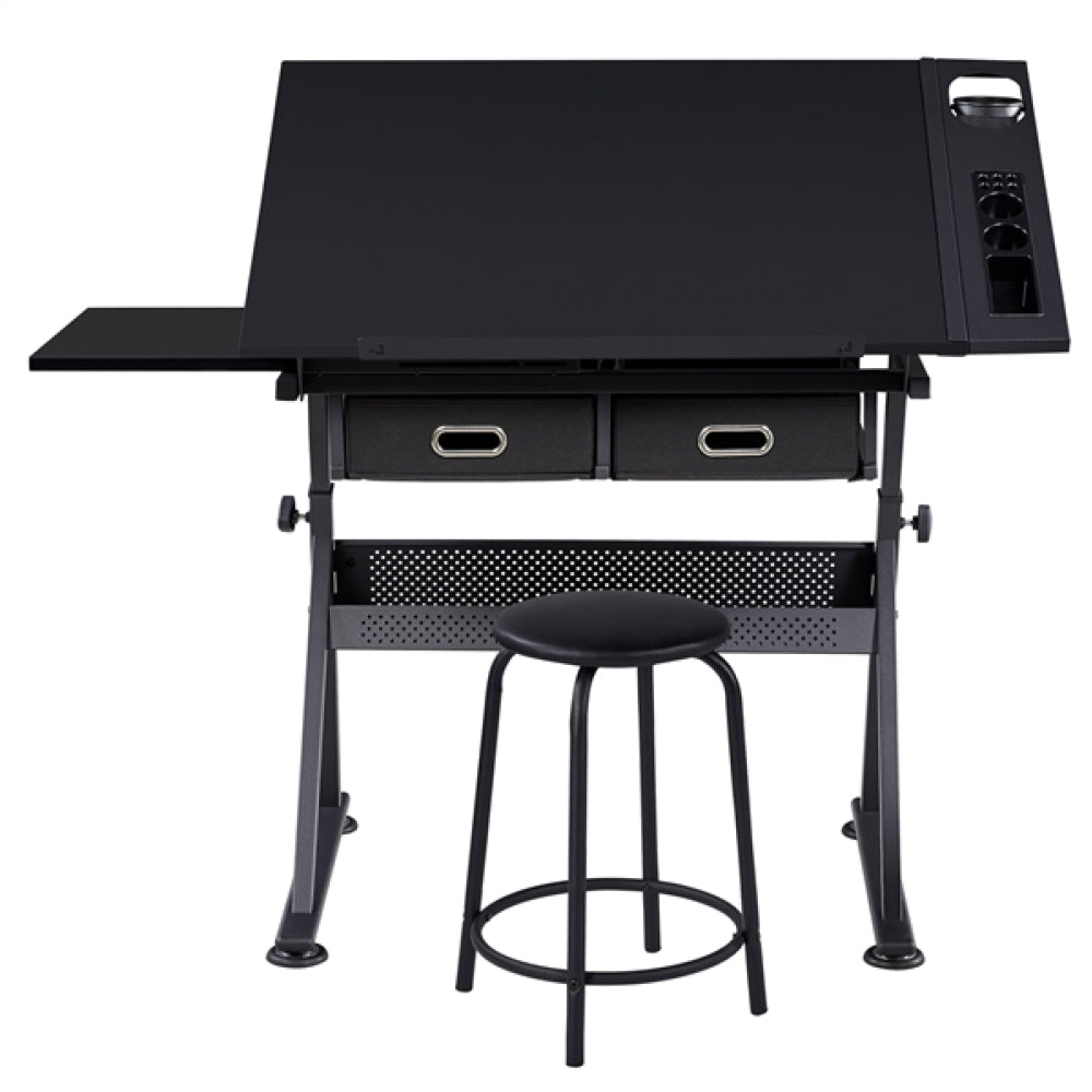 Drafting Table/Stool Set with Adjustable Table Angles & Heights All-in-One