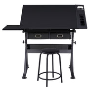 Drafting Table/Stool Set with Adjustable Table Angles & Heights All-in-One