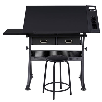Drafting Table/Stool Set with Adjustable Table Angles & Heights All-in-One