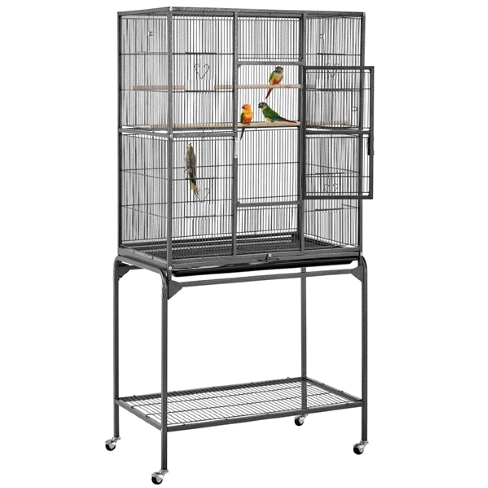 63’’H Large Parrot Cage w/ Stand Rolling Metal Pet Cage