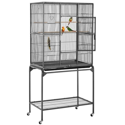 63’’H Large Parrot Cage w/ Stand Rolling Metal Pet Cage