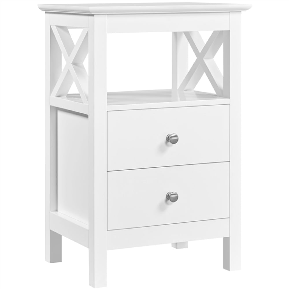 Farmhouse Bedside Table with 2 Drawer 1 Shelf Storage Cabinet Sofa Side Table