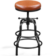 Vintage Industrial Bar Stool Rustic Swivel Bar Stool Round Faux Leather Metal Stool